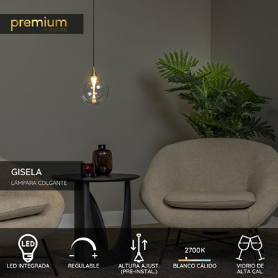 Lucide GISELA - Lámpara colgante - Ø 16 cm - LED Regul. - 1x5W 2700K - Transparente | Premium